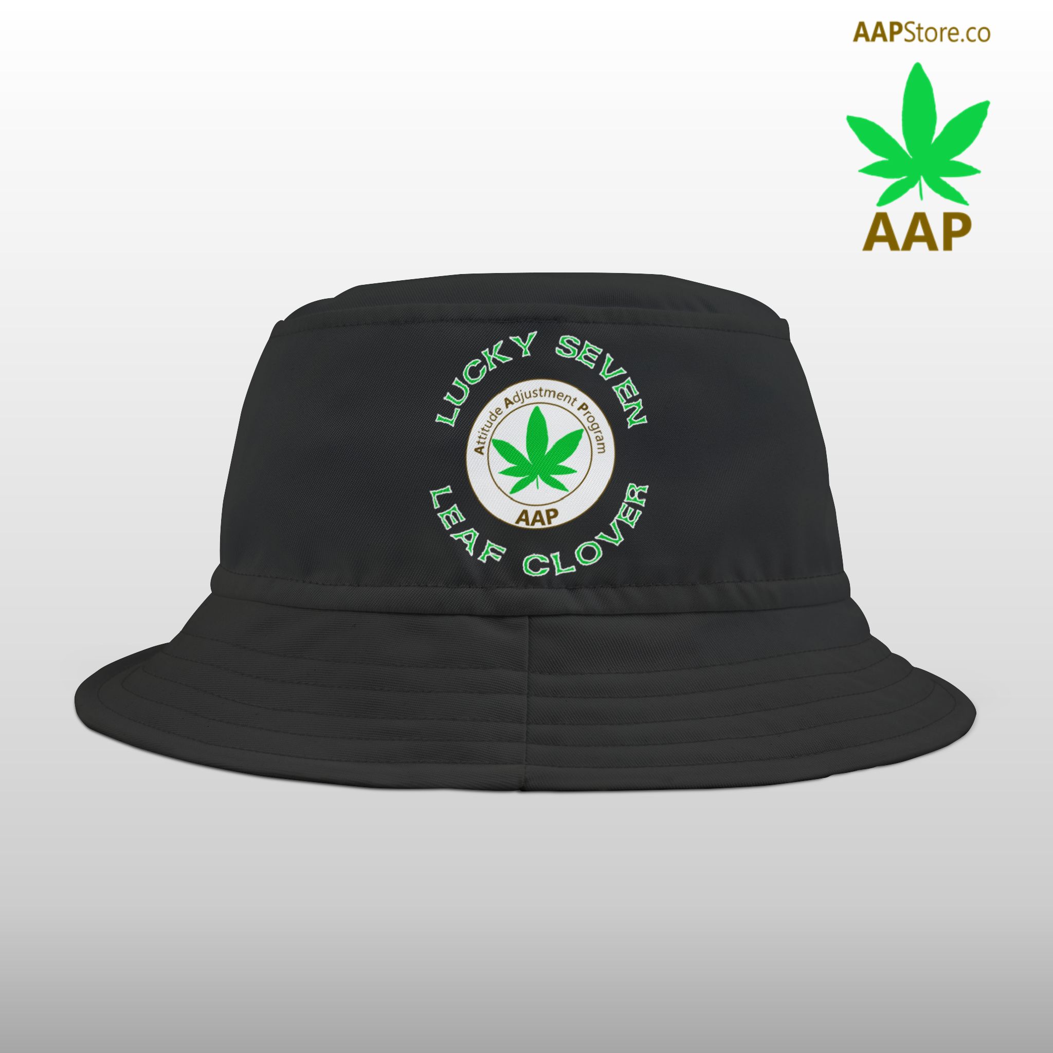 Lucky Seven Leaf Clover Black Bucket Hat - Image 2