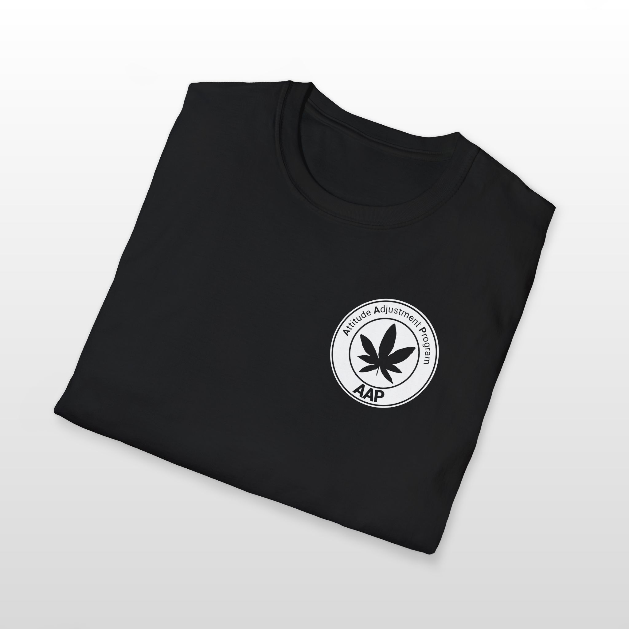 attitude adjustment program clear white pocket badge 420 tee