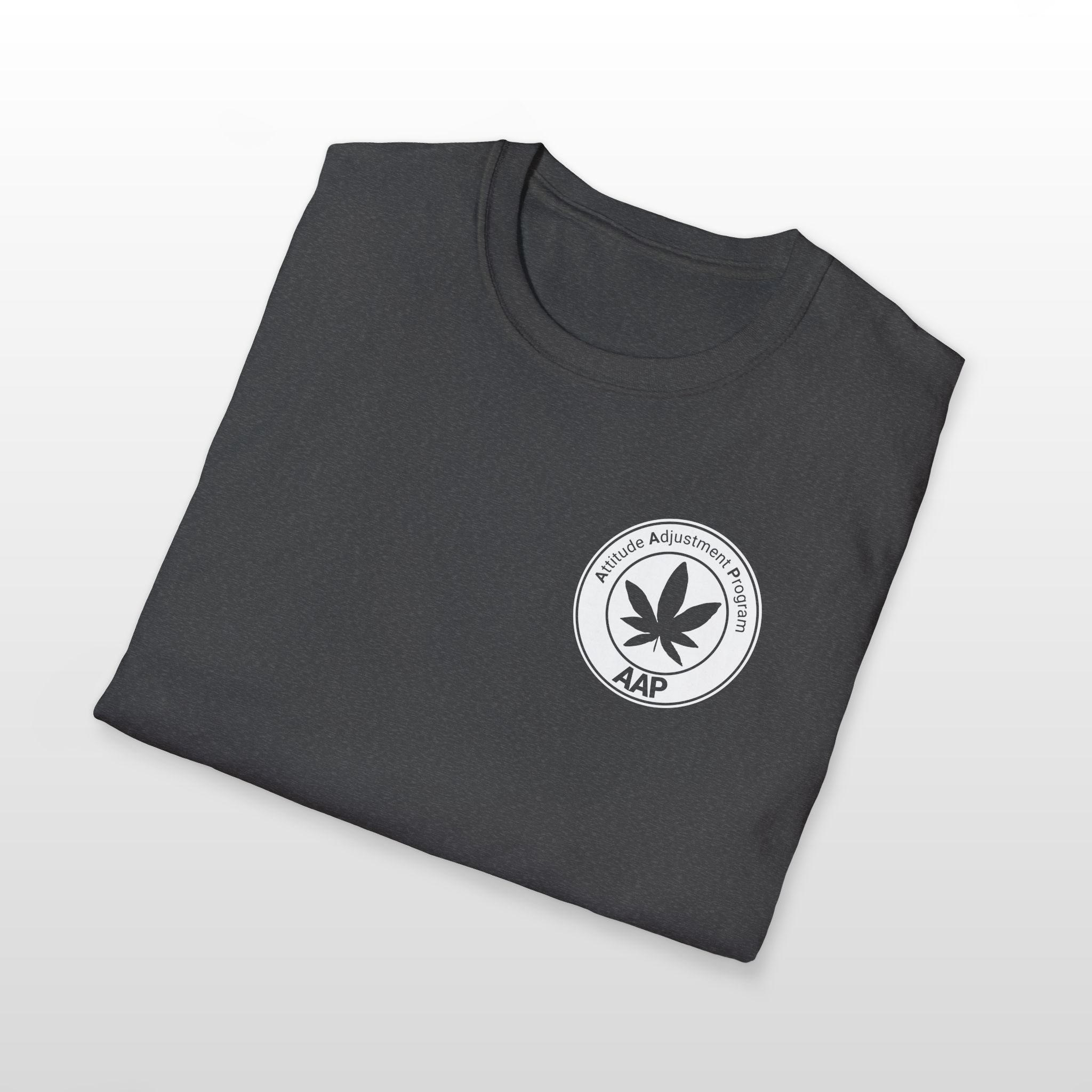 attitude adjustment program clear white pocket badge 420 tee