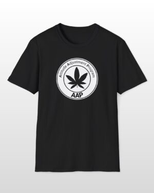 attitude adjustment program clear white badge 420 tee