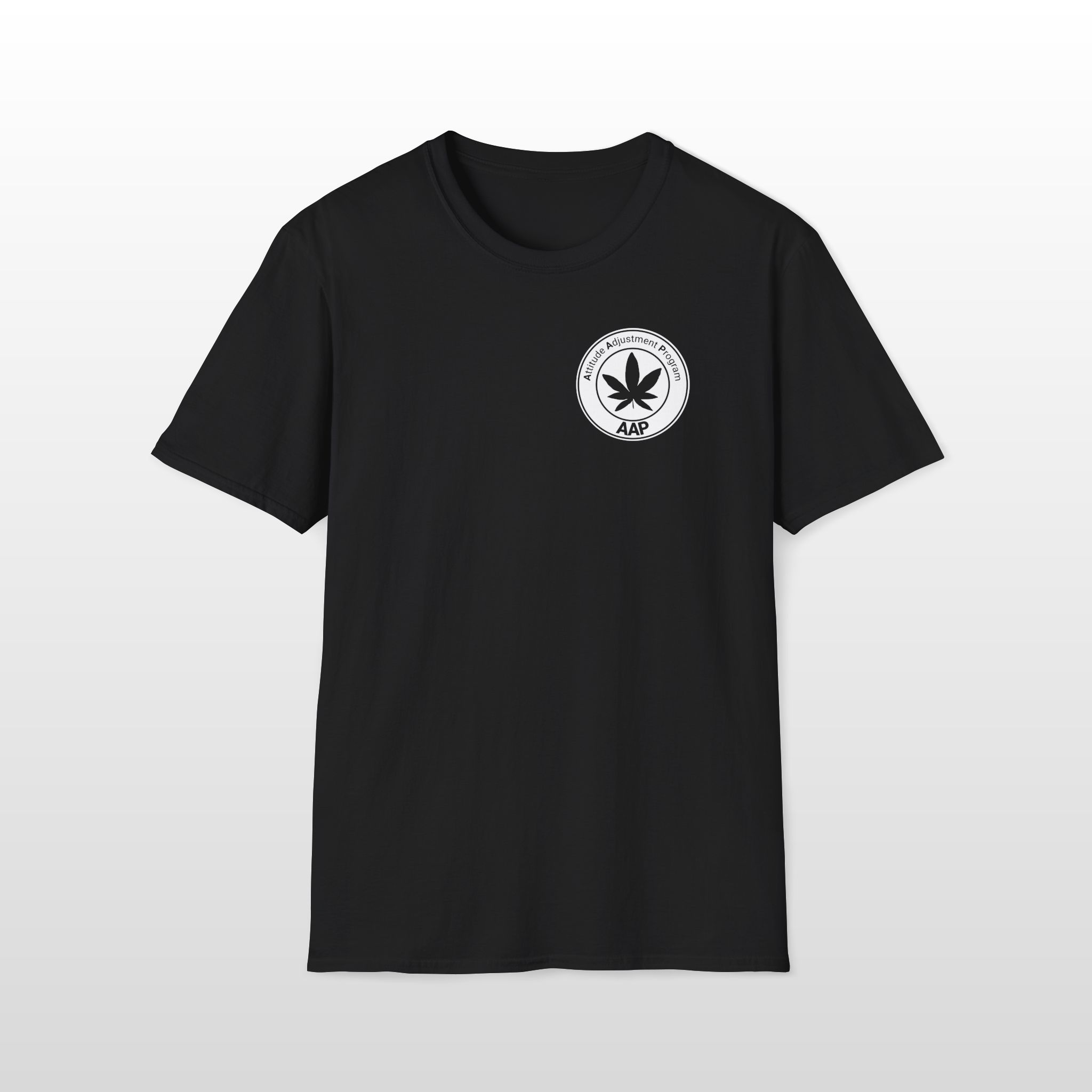 attitude adjustment program clear white pocket badge 420 tee