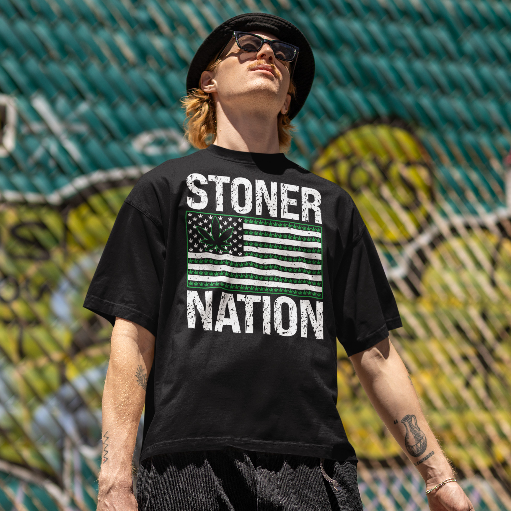 aap stoner nation 420 tee black lifestyle male model 1x1