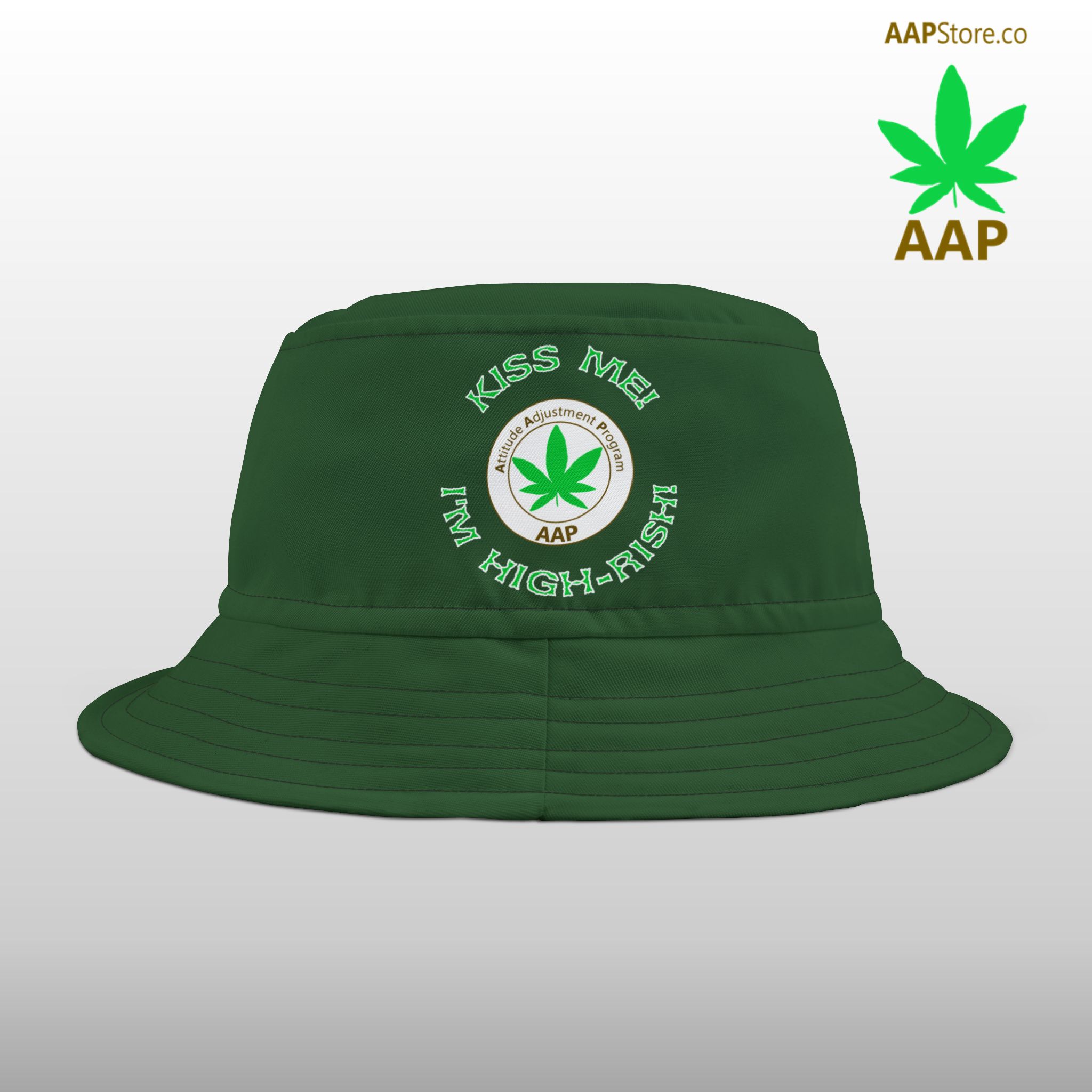 aap original kiss me i'm highrish green bucket hat