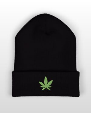 green leaf 420 embroidered beanie
