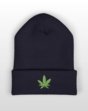 green leaf 420 embroidered beanie