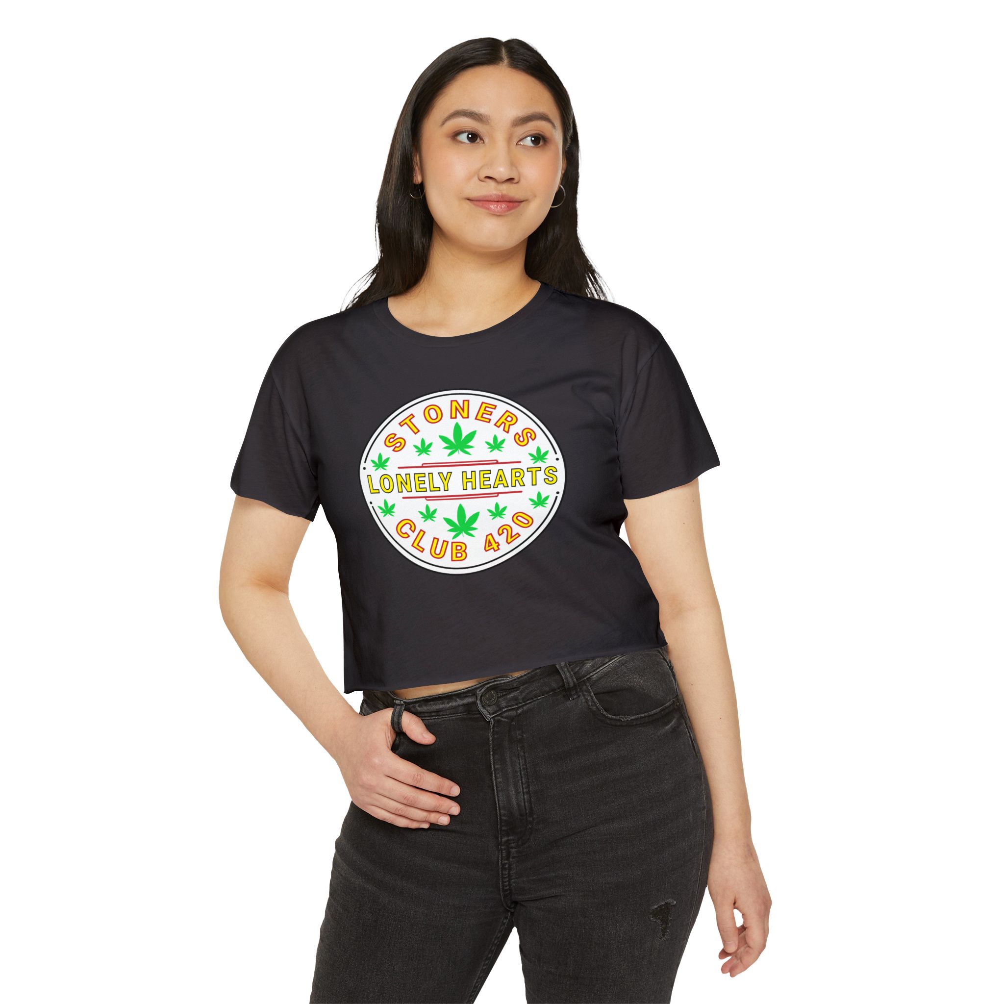 stoners lonely hearts club 420 festival crop top tee