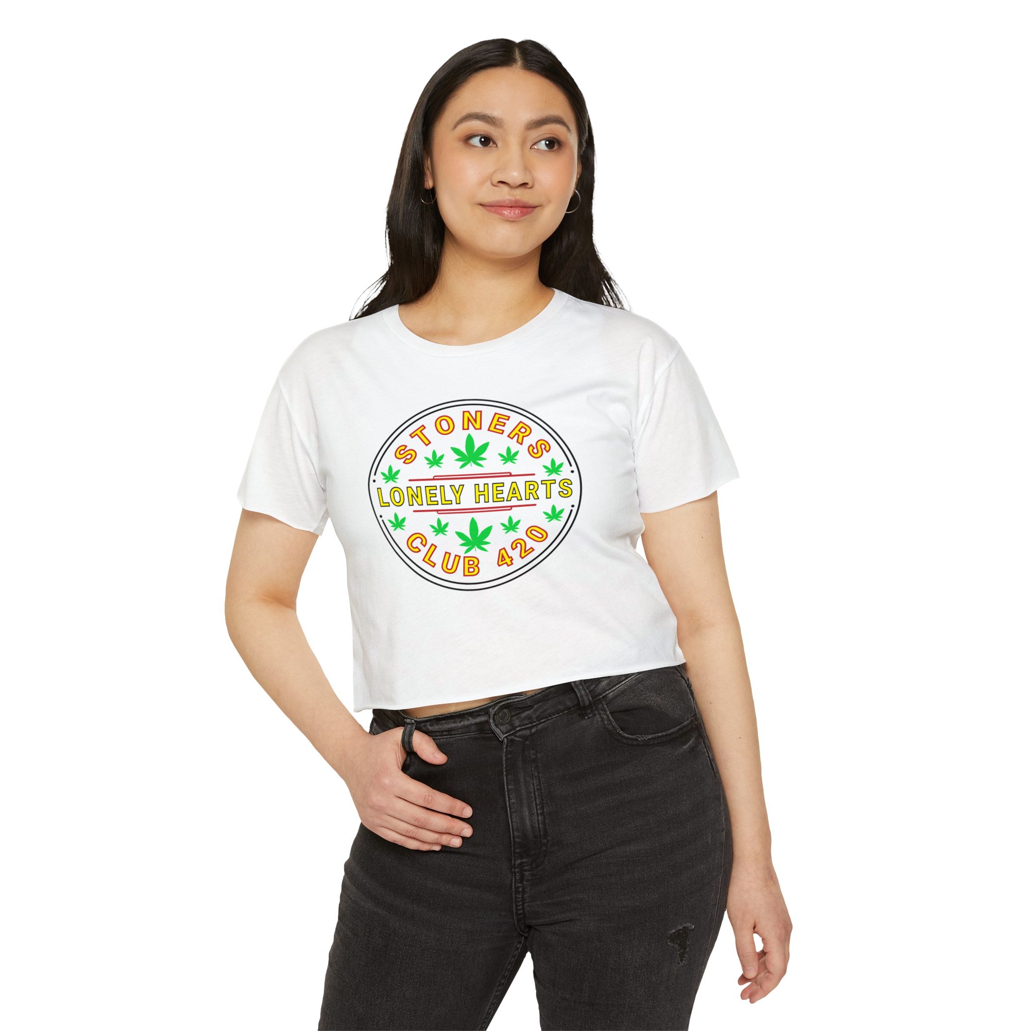 stoners lonely hearts club 420 festival crop top tee