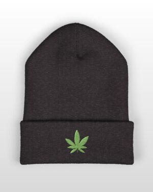 green leaf 420 embroidered beanie