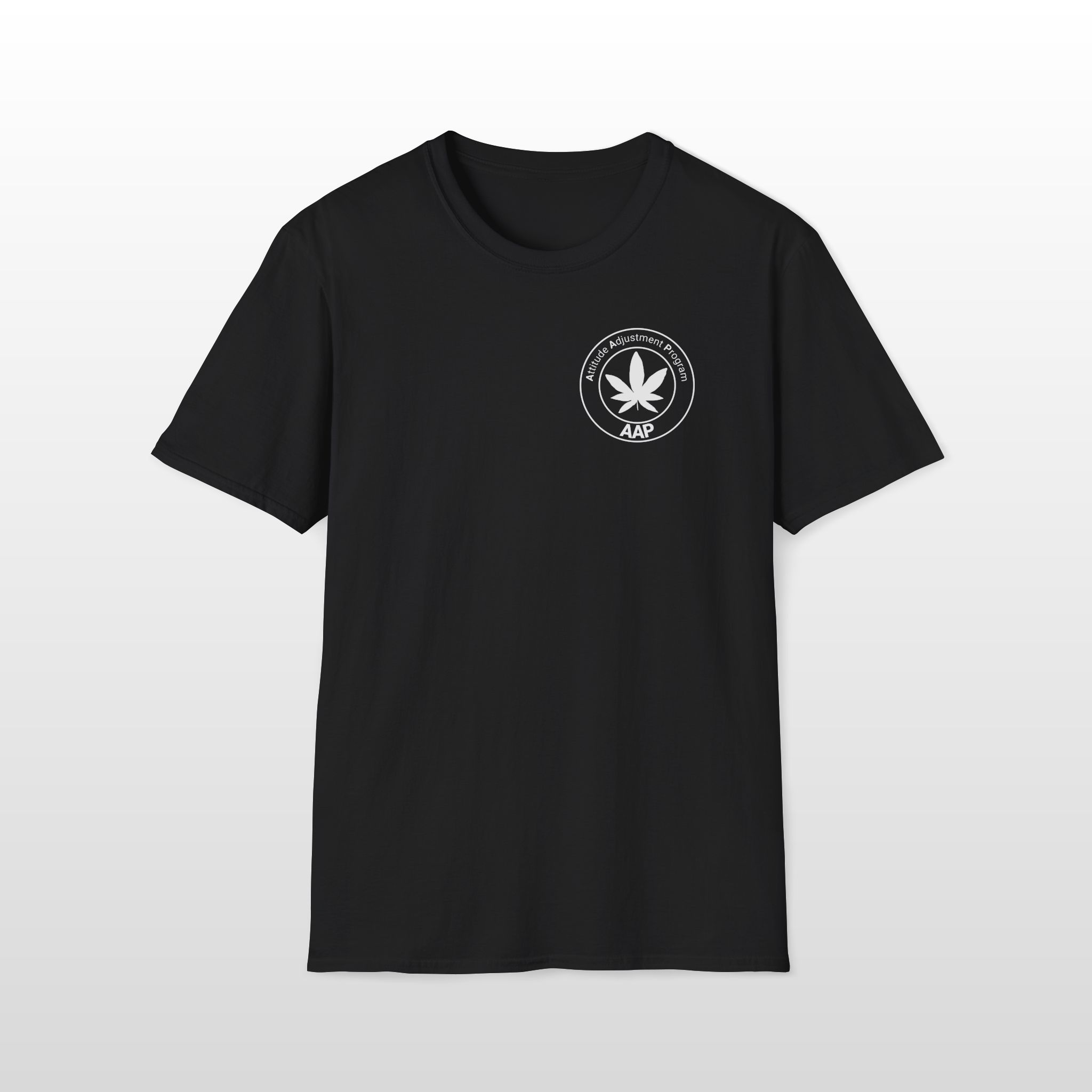 attitude adjustment program aap white pocket badge 420 tee