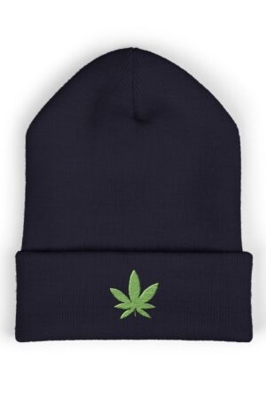 green leaf 420 embroidered beanie