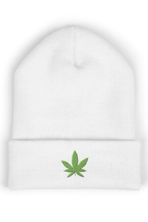 green leaf 420 embroidered beanie