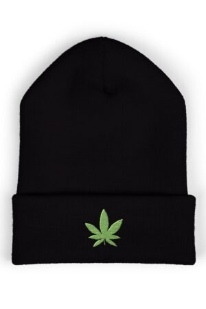 green leaf 420 embroidered beanie